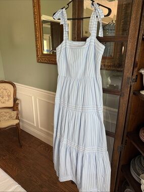 Antonio Melani Blue Striped Tie-Shoulder Maxi Dress Size 8-Size tag is missing